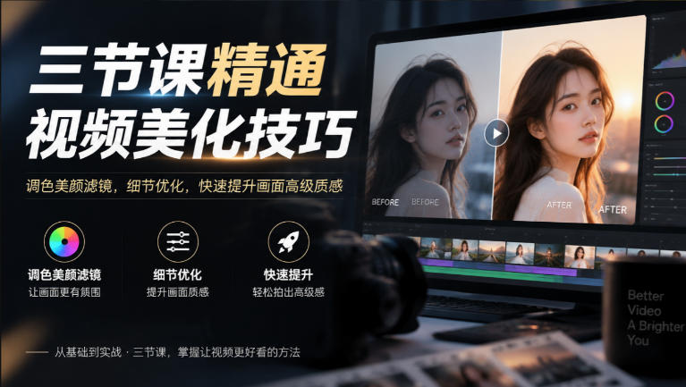 三节课精通视频美化技巧｜调色美颜滤镜，细节优化，快速提升画面高级质感亿创资源网_优质资源分享平台_一站式资源获取亿创资源网 | 优质资源分享平台_一站式资源获取