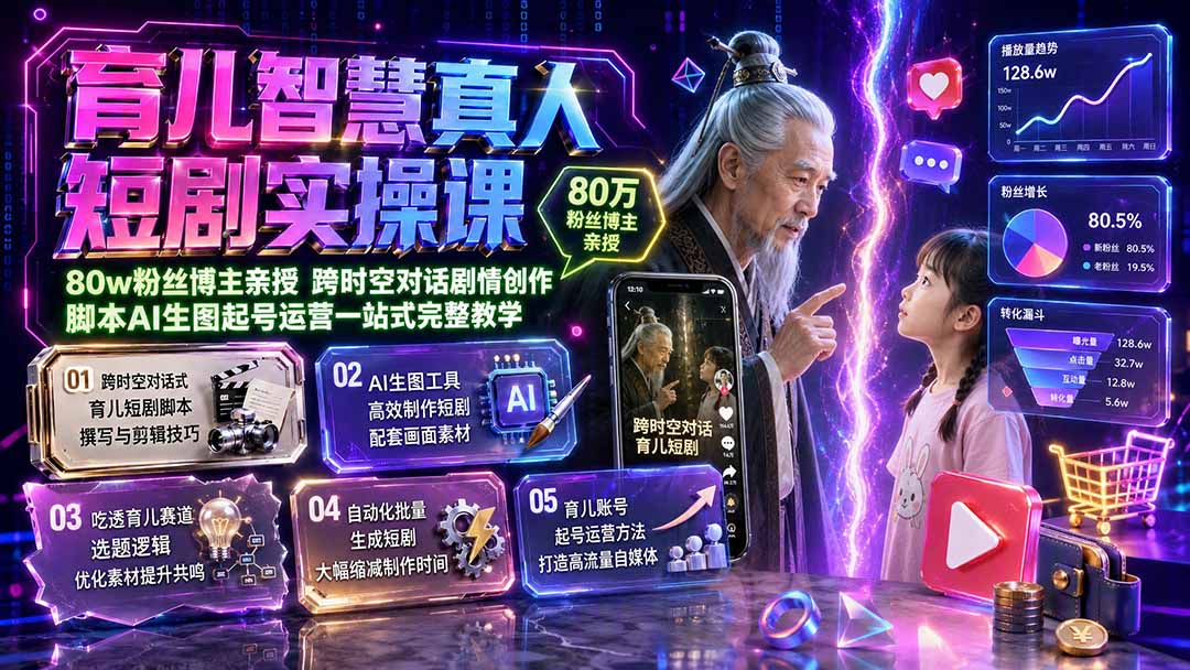 育儿智慧真人短剧实操课｜80w粉丝博主亲授，跨时空对话剧情创作，脚本AI生图起号运营一站式完整教学亿创资源网_优质资源分享平台_一站式资源获取亿创资源网 | 优质资源分享平台_一站式资源获取