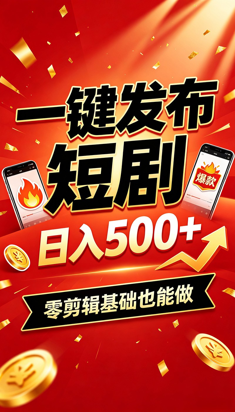 快手短剧一键发布，不用剪辑操作简单，副业日入500+。空闲时间轻松赚收益亿创资源网_优质资源分享平台_一站式资源获取亿创资源网 | 优质资源分享平台_一站式资源获取