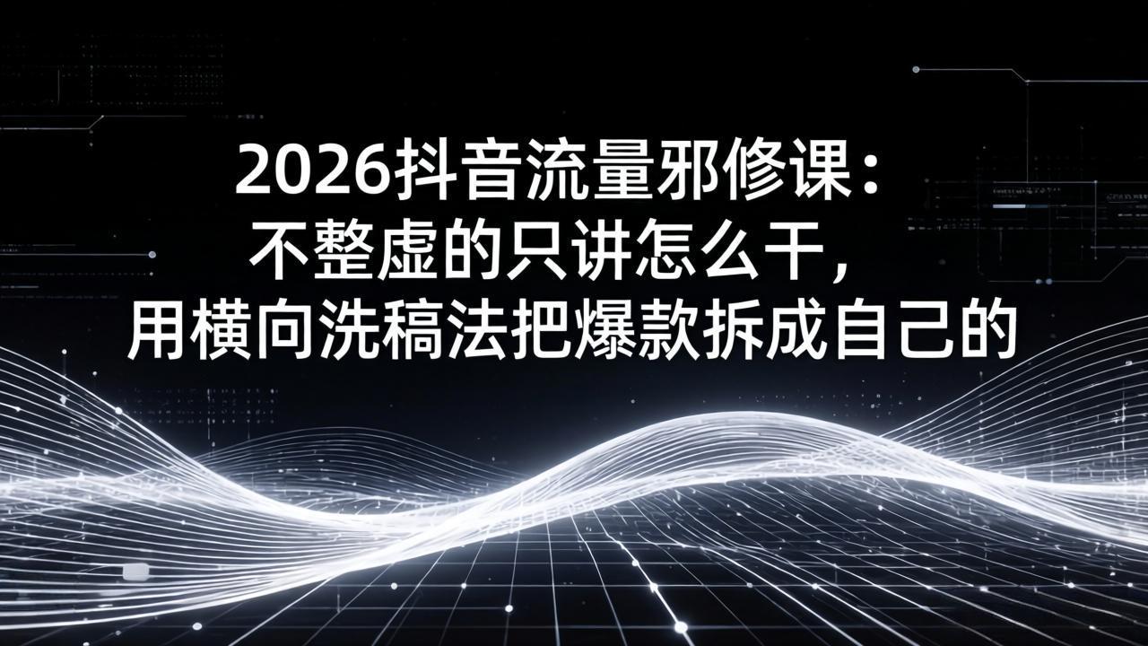 2026抖音流量邪修课:不整虚的只讲怎么干,用横向洗稿法把爆款拆成自己的亿创资源网_优质资源分享平台_一站式资源获取亿创资源网 | 优质资源分享平台_一站式资源获取