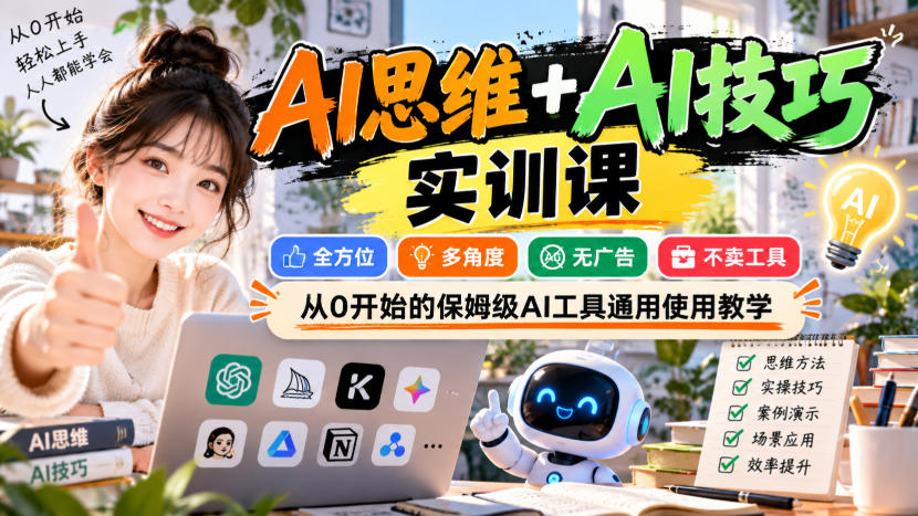AI思维+AI技巧实训课,全方位、多角度、无广告、不卖工具,从0开始的保姆级AI工具通用使用教学亿创资源网_优质资源分享平台_一站式资源获取亿创资源网 | 优质资源分享平台_一站式资源获取