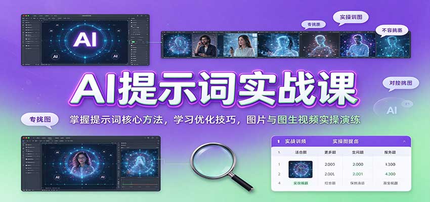 AI提示词实战课:掌握提示词核心方法,学习优化技巧,图片与图生视频实操演练亿创资源网_优质资源分享平台_一站式资源获取亿创资源网 | 优质资源分享平台_一站式资源获取