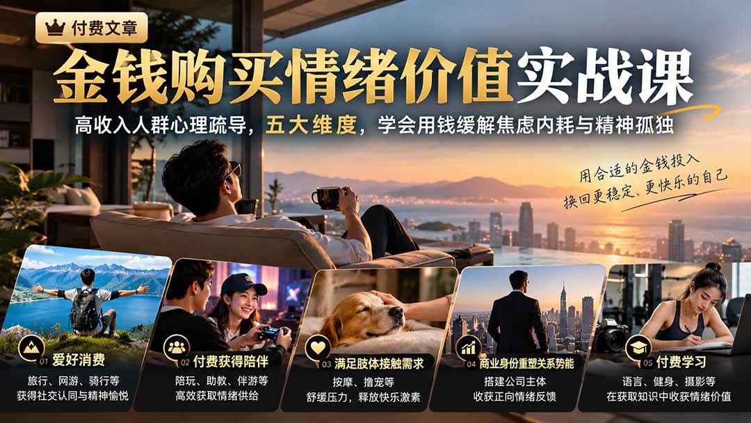 （20941期）付费文章：金钱购买情绪价值实战课｜高收入人群心理疏导，五大维度，学会用钱缓解焦虑内耗与精神孤独亿创资源网_优质资源分享平台_一站式资源获取亿创资源网 | 优质资源分享平台_一站式资源获取