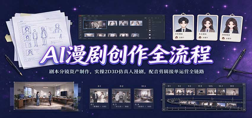 AI漫剧创作全流程：剧本分镜资产制作，实操2D3D仿真人漫剧，配音剪辑接单运营全链路亿创资源网_优质资源分享平台_一站式资源获取亿创资源网 | 优质资源分享平台_一站式资源获取