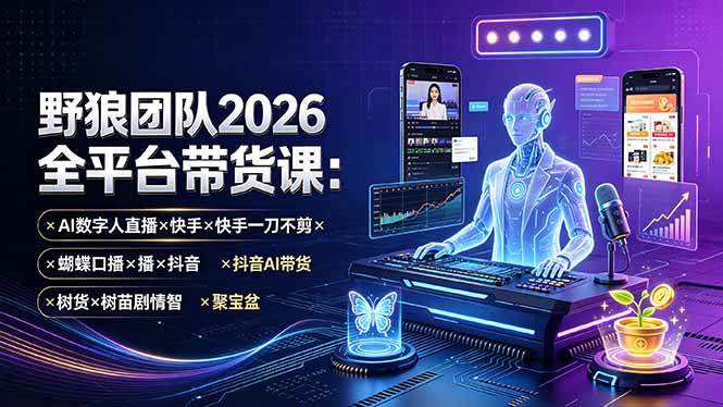 （19511期）野狼团队2026全平台带货课-7月：AI数字人直播×快手一刀不剪×蝴蝶口播×抖音AI带货×树苗剧情智剪×聚宝盆亿创资源网_优质资源分享平台_一站式资源获取亿创资源网 | 优质资源分享平台_一站式资源获取