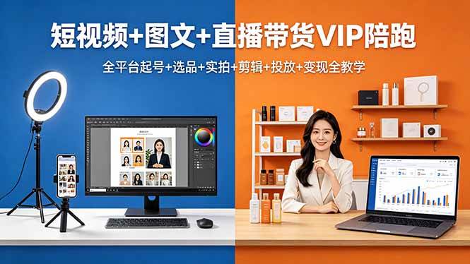 （18319期）短视频+图文+直播带货VIP陪跑，全平台起号+选品+实拍+剪辑+投放+变现全教学亿创资源网_优质资源分享平台_一站式资源获取亿创资源网 | 优质资源分享平台_一站式资源获取