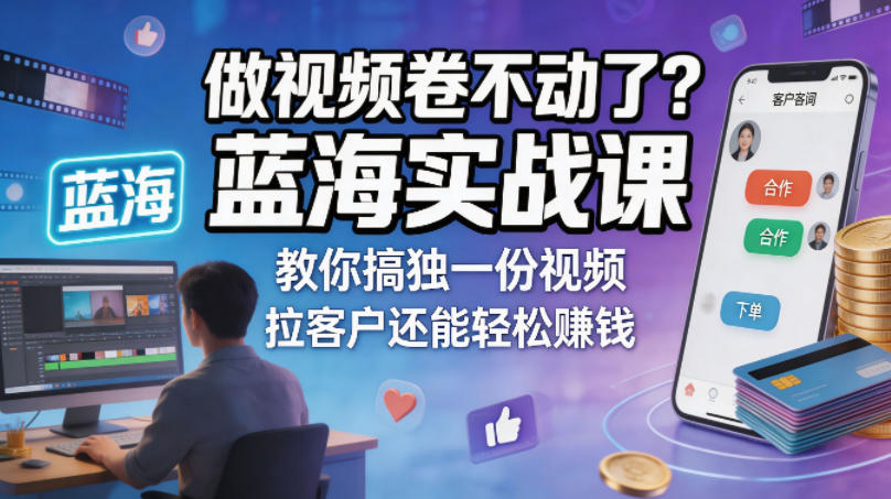 做视频卷不动了？蓝海实战课教你搞独一份视频，拉客户还能轻松賺钱！【原创双语字幕】亿创资源网_优质资源分享平台_一站式资源获取亿创资源网 | 优质资源分享平台_一站式资源获取