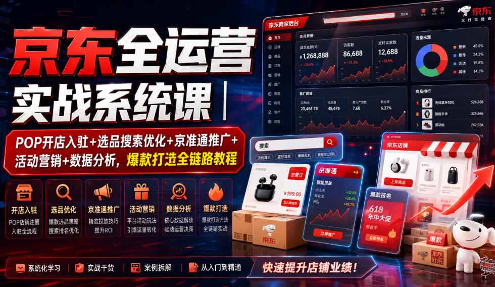 京东全运营实战系统课｜POP开店入驻+选品搜索优化+京准通推广+活动营销+数据分析，爆款打造全链路教程亿创资源网_优质资源分享平台_一站式资源获取亿创资源网 | 优质资源分享平台_一站式资源获取