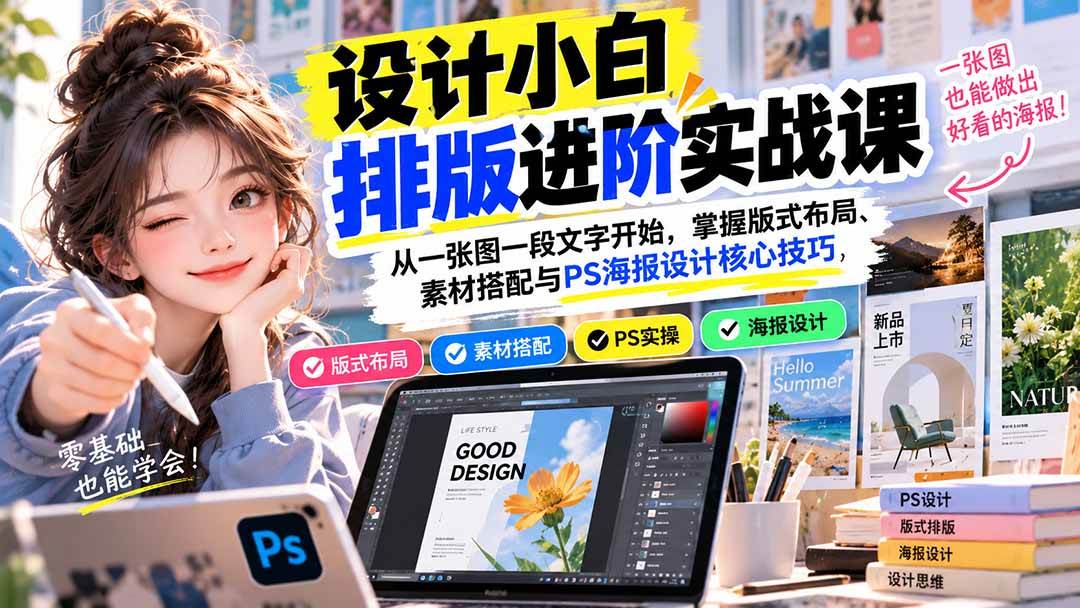 （20838期）设计小白排版进阶实战课：从一张图一段文字开始，掌握版式布局、素材搭配与PS海报设计核心技巧亿创资源网_优质资源分享平台_一站式资源获取亿创资源网 | 优质资源分享平台_一站式资源获取
