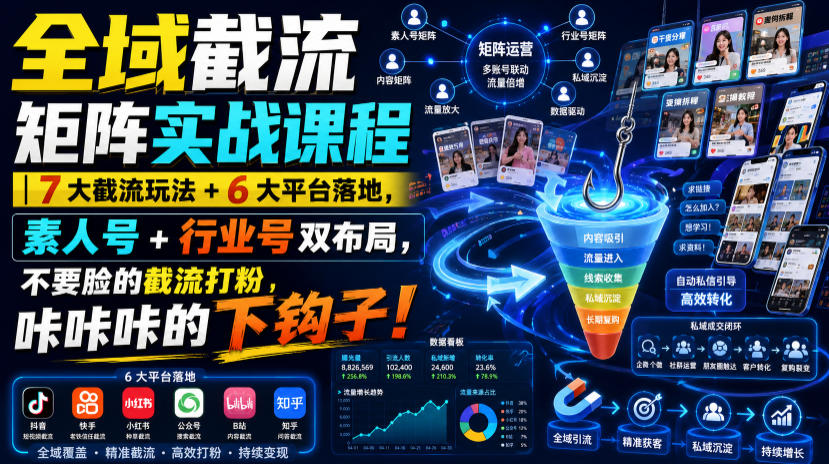 全域截流矩阵实战课程｜7大截流玩法+6大平台落地，素人号+行业号双布局，不要脸的截流打粉，咔咔咔的下钩子！亿创资源网_优质资源分享平台_一站式资源获取亿创资源网 | 优质资源分享平台_一站式资源获取