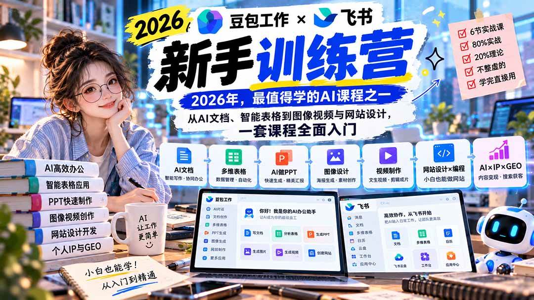 （20645期）2026豆包工作+飞书新手训练营-9月新课：从AI文档、智能表格到图像视频与网站设计，一套课程全面入门亿创资源网_优质资源分享平台_一站式资源获取亿创资源网 | 优质资源分享平台_一站式资源获取