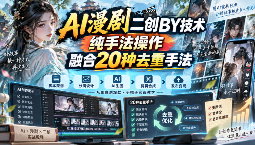 AI漫剧二创搬运技术，纯手法操作，融合20种去重手法亿创资源网_优质资源分享平台_一站式资源获取亿创资源网 | 优质资源分享平台_一站式资源获取