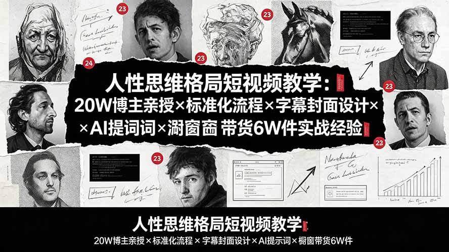 人性思维格局短视频教学：20W博主亲授×标准化流程×字幕封面设计×AI提示词×橱窗带货6W件实战经验亿创资源网_优质资源分享平台_一站式资源获取亿创资源网 | 优质资源分享平台_一站式资源获取
