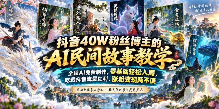 抖音40W粉丝博主的AI民间故事教学，全程AI免费制作，零基础轻松入局，吃透抖音流量红利，涨粉变现两不误亿创资源网_优质资源分享平台_一站式资源获取亿创资源网 | 优质资源分享平台_一站式资源获取