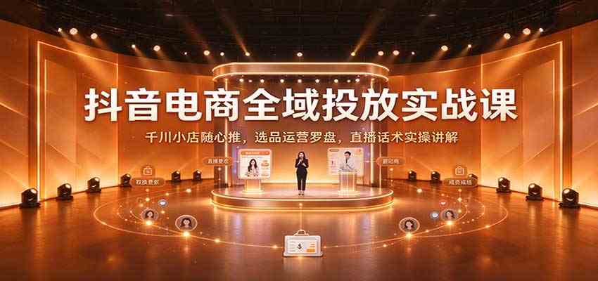 抖音电商全域投放实战课：千川小店随心推，选品运营罗盘，直播话术实操讲解亿创资源网_优质资源分享平台_一站式资源获取亿创资源网 | 优质资源分享平台_一站式资源获取