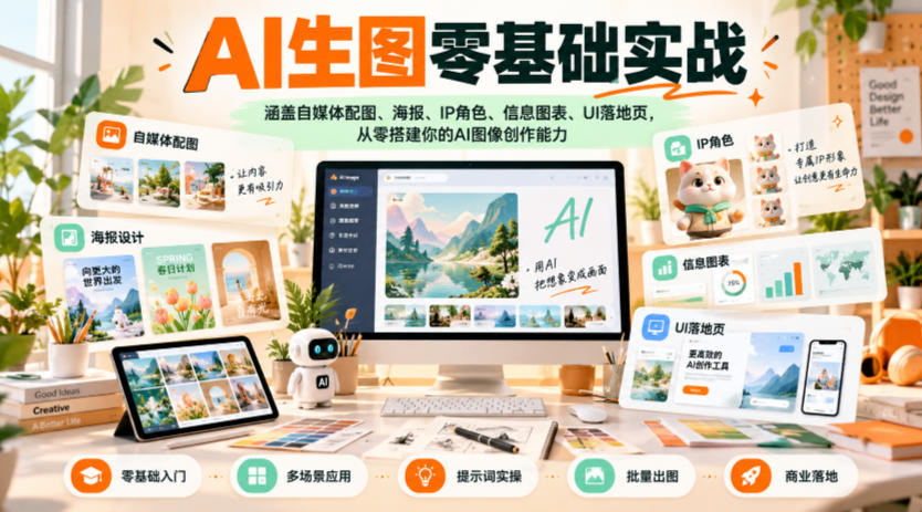 AI生图零基础实战,涵盖自媒体配图、海报、IP角色、信息图表、UI落地页,从零搭建你的AI图像创作能力亿创资源网_优质资源分享平台_一站式资源获取亿创资源网 | 优质资源分享平台_一站式资源获取