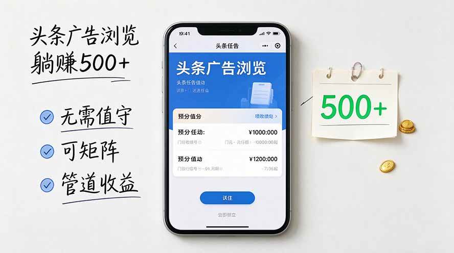 （20835期）头条广告浏览躺赚500+无需值守，可矩阵并附有管道收益亿创资源网_优质资源分享平台_一站式资源获取亿创资源网 | 优质资源分享平台_一站式资源获取