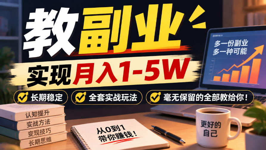 “教副业”实现月入1-5W,长期稳定,全套实战玩法毫无保留的全部教给你!【揭秘】亿创资源网_优质资源分享平台_一站式资源获取亿创资源网 | 优质资源分享平台_一站式资源获取