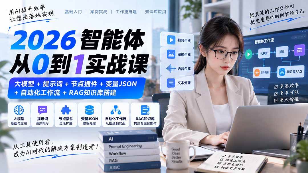 （20546期）2026智能体从0到1实战课｜大模型+提示词+节点插件+变量JSON+自动化工作流+RAG知识库搭建亿创资源网_优质资源分享平台_一站式资源获取亿创资源网 | 优质资源分享平台_一站式资源获取