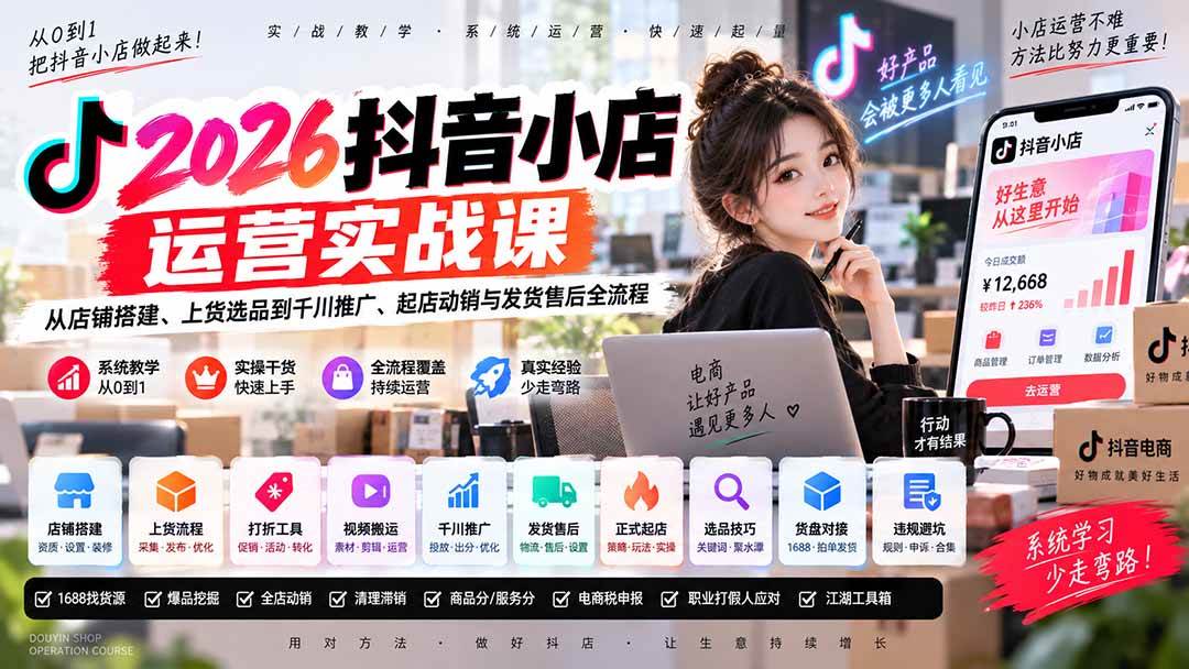 （20568期）2026抖音小店运营实战课｜从店铺搭建、上货选品到千川推广、起店动销与发货售后全流程亿创资源网_优质资源分享平台_一站式资源获取亿创资源网 | 优质资源分享平台_一站式资源获取