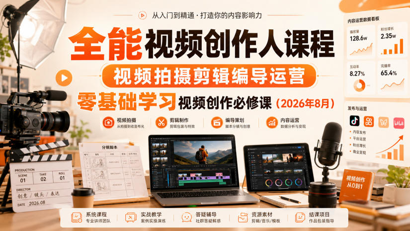 全能视频创作人课程,视频拍摄剪辑编导运营,零基础学习视频创作必修课(2026年8月)亿创资源网_优质资源分享平台_一站式资源获取亿创资源网 | 优质资源分享平台_一站式资源获取