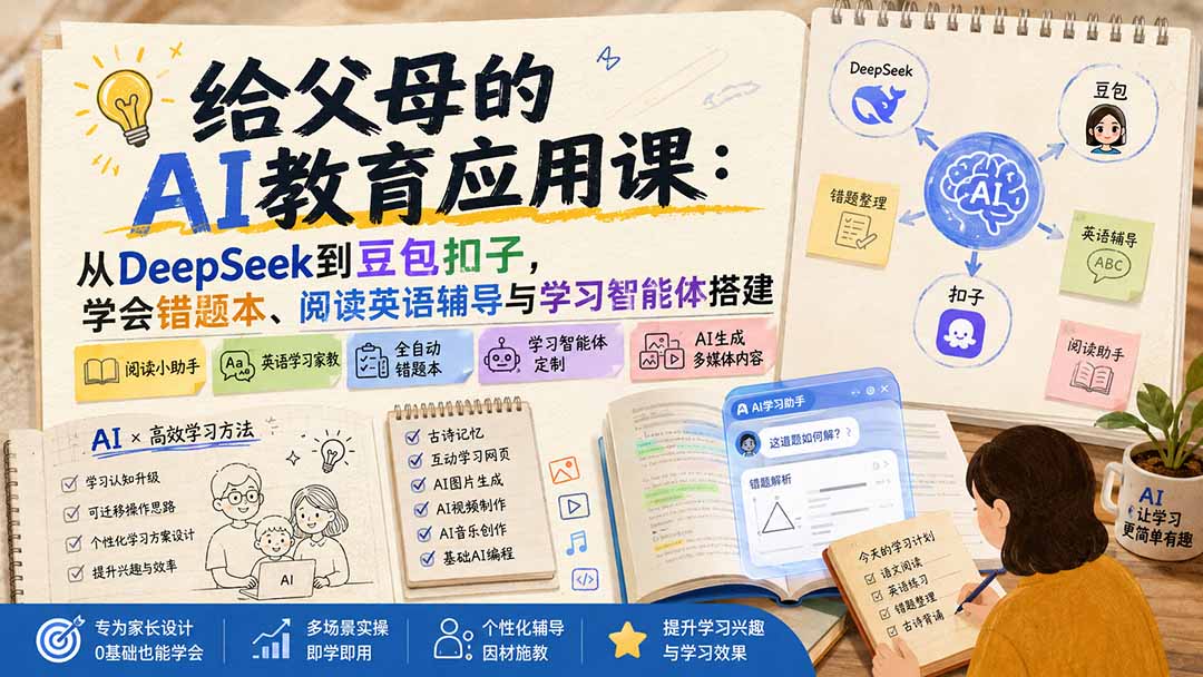给父母的AI教育应用课：从DeepSeek到豆包扣子，学会错题本、阅读英语辅导与学习智能体搭建亿创资源网_优质资源分享平台_一站式资源获取亿创资源网 | 优质资源分享平台_一站式资源获取