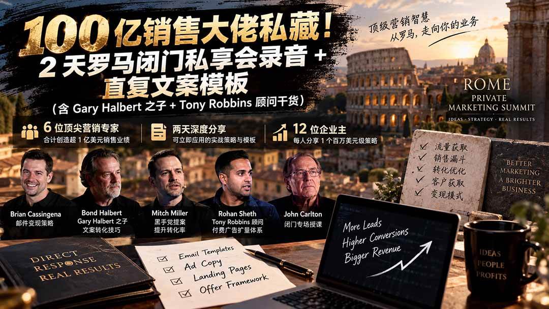 (20593期)100亿销售大佬私藏-无水印!2天罗马闭门私享会录音+直复文案模板【原创双语字幕】亿创资源网_优质资源分享平台_一站式资源获取亿创资源网 | 优质资源分享平台_一站式资源获取