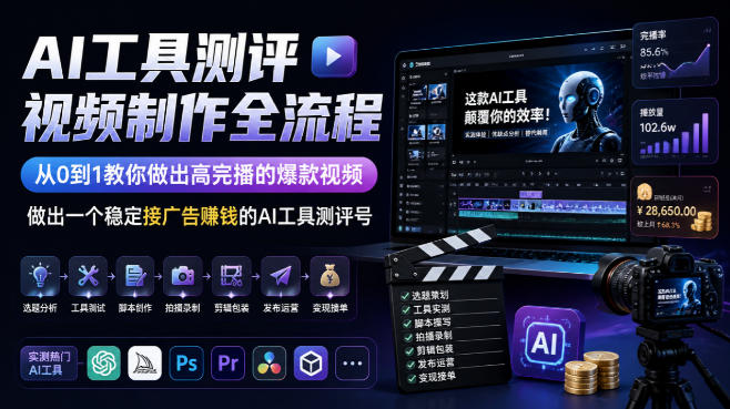 AI工具测评视频制作全流程，从0到1教你做出高完播的爆款视频，做出一个稳定接广告賺钱的AI工具测评号亿创资源网_优质资源分享平台_一站式资源获取亿创资源网 | 优质资源分享平台_一站式资源获取