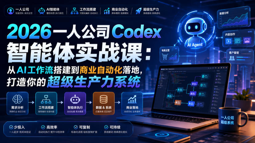 2026一人公司Codex智能体实战课：从AI工作流搭建到商业自动化落地，打造你的超级生产力系统亿创资源网_优质资源分享平台_一站式资源获取亿创资源网 | 优质资源分享平台_一站式资源获取