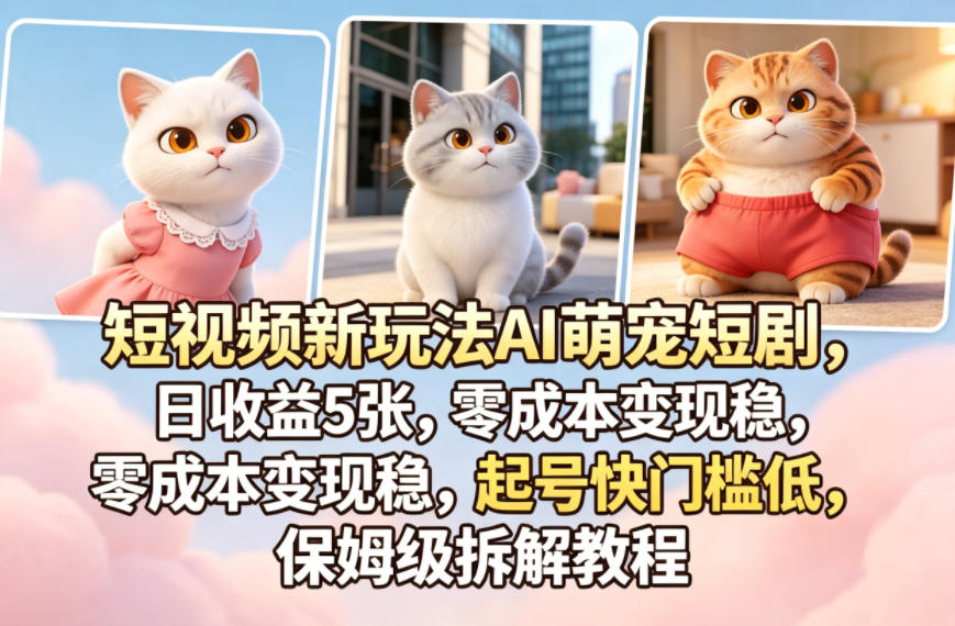 短视频新玩法AI萌宠短剧，日收益5张，零成本变现稳，起号快门槛低，保姆级拆解教程亿创资源网_优质资源分享平台_一站式资源获取亿创资源网 | 优质资源分享平台_一站式资源获取