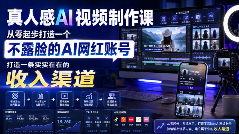 真人感AI视频制作课，从零起步打造一个不露脸的AI网红账号，打造一条实实在在的收入渠道【原创双语字幕】亿创资源网_优质资源分享平台_一站式资源获取亿创资源网 | 优质资源分享平台_一站式资源获取