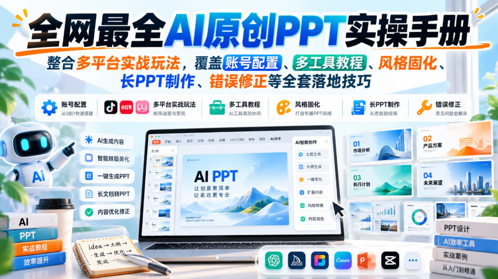 全网最全AI原创PPT实操手册，整合多平台实战玩法，覆盖账号配置、多工具教程、风格固化、长PPT制作、错误修正等全套落地技巧亿创资源网_优质资源分享平台_一站式资源获取亿创资源网 | 优质资源分享平台_一站式资源获取