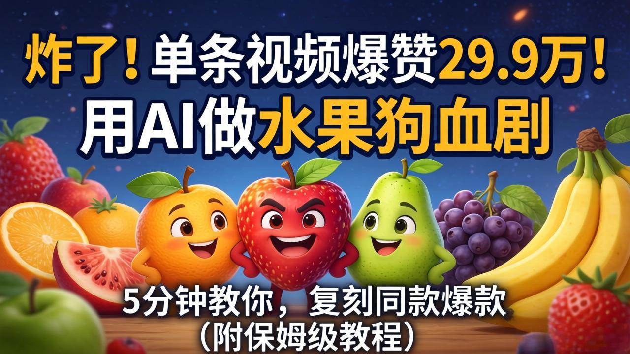 （18206期）炸了！单条视频爆赞 29.9 万！用 AI 做水果狗血剧，5 分钟教你，复刻同款爆款（附保姆级教程）亿创资源网_优质资源分享平台_一站式资源获取亿创资源网 | 优质资源分享平台_一站式资源获取