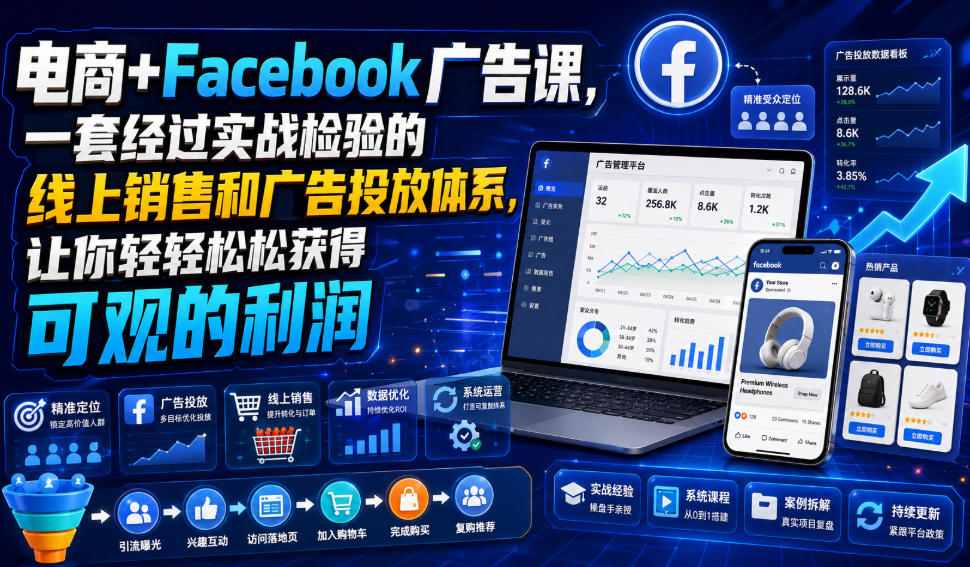 电商+Facebook广告课，一套经过实战检验的线上销售和广告投放体系，让你轻轻松松获得可观的利润【原创双语字幕】亿创资源网_优质资源分享平台_一站式资源获取亿创资源网 | 优质资源分享平台_一站式资源获取