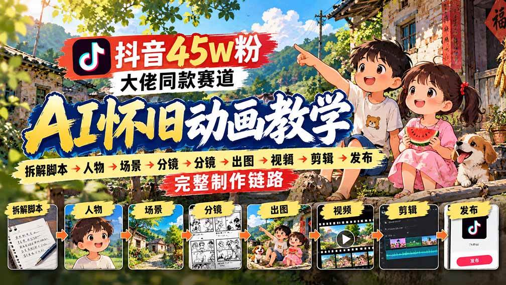 （20781期）抖音45W粉大佬同款赛道AI怀旧动画教学：拆解脚本→人物→场景→分镜→出图→视频→剪辑→发布完整制作链路亿创资源网_优质资源分享平台_一站式资源获取亿创资源网 | 优质资源分享平台_一站式资源获取