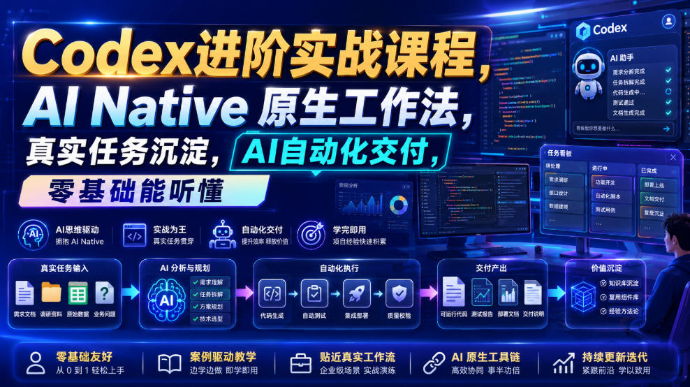 Codex进阶实战课｜AI Native原生工作法，22节真实任务落地，从配置到AI自动化交付全链路教程亿创资源网_优质资源分享平台_一站式资源获取亿创资源网 | 优质资源分享平台_一站式资源获取