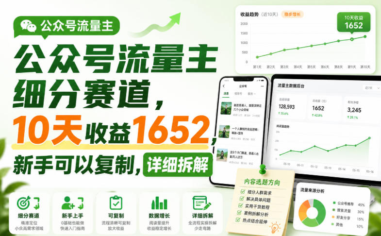 公众号流量主细分赛道，10天收益1652，新手可以复制，详细拆解亿创资源网_优质资源分享平台_一站式资源获取亿创资源网 | 优质资源分享平台_一站式资源获取