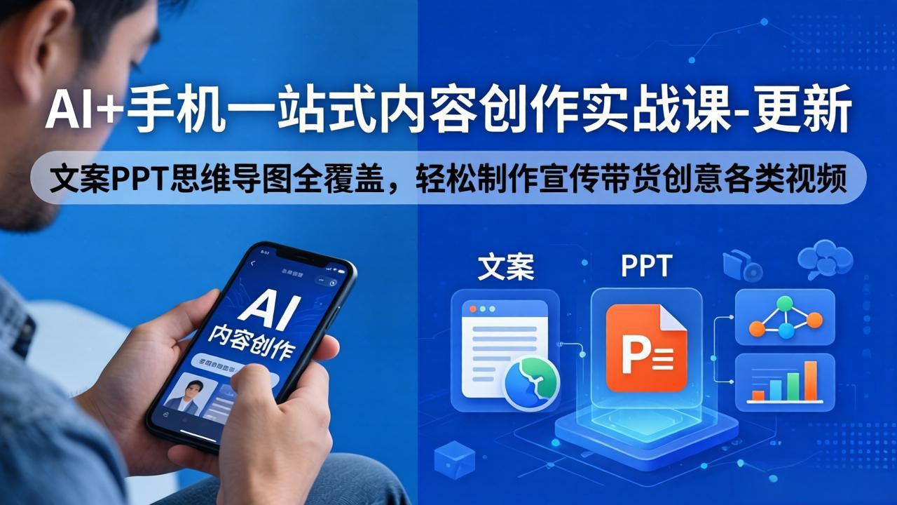 AI+手机一站式内容创作实战课-更新，文案PPT思维导图全覆盖，轻松制作宣传带货创意各类视频亿创资源网_优质资源分享平台_一站式资源获取亿创资源网 | 优质资源分享平台_一站式资源获取
