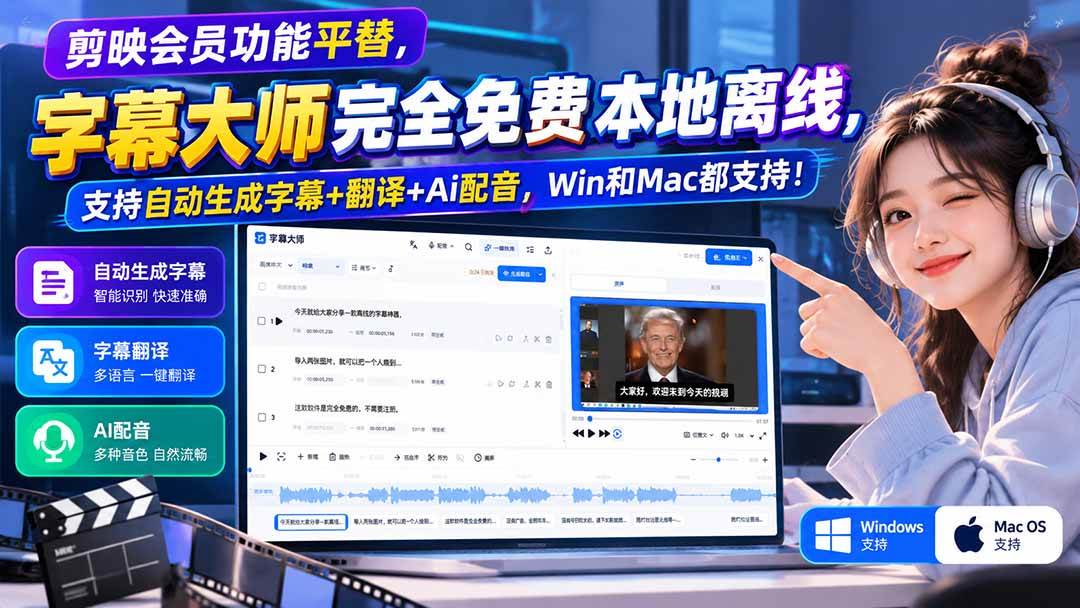 （20902期）剪映会员功能平替，字幕大师完全免费本地离线，支持自动生成字幕+翻译+Ai配音，Win和Mac都支持！亿创资源网_优质资源分享平台_一站式资源获取亿创资源网 | 优质资源分享平台_一站式资源获取