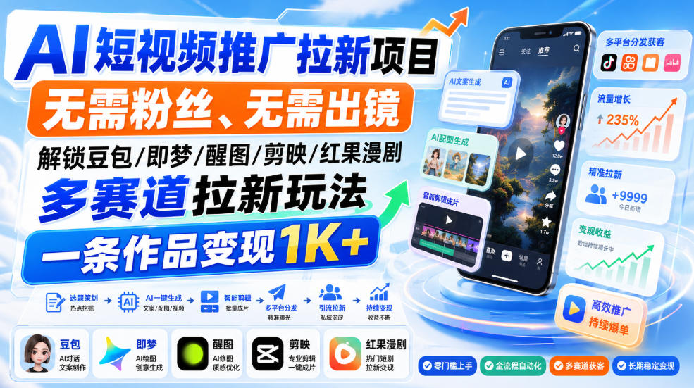 AI短视频推广拉新项目，无需粉丝、无需出镜，解锁豆包/即梦/醒图/剪映/红果漫剧多赛道拉新玩法，一条作品变现1K+（更新0910）亿创资源网_优质资源分享平台_一站式资源获取亿创资源网 | 优质资源分享平台_一站式资源获取