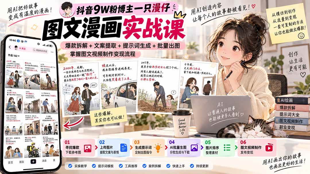 （20584期）抖音9W粉博主一只漫仔图文漫画课：爆款拆解+文案提取+提示词生成+批量出图，掌握图文视频制作变现流程亿创资源网_优质资源分享平台_一站式资源获取亿创资源网 | 优质资源分享平台_一站式资源获取