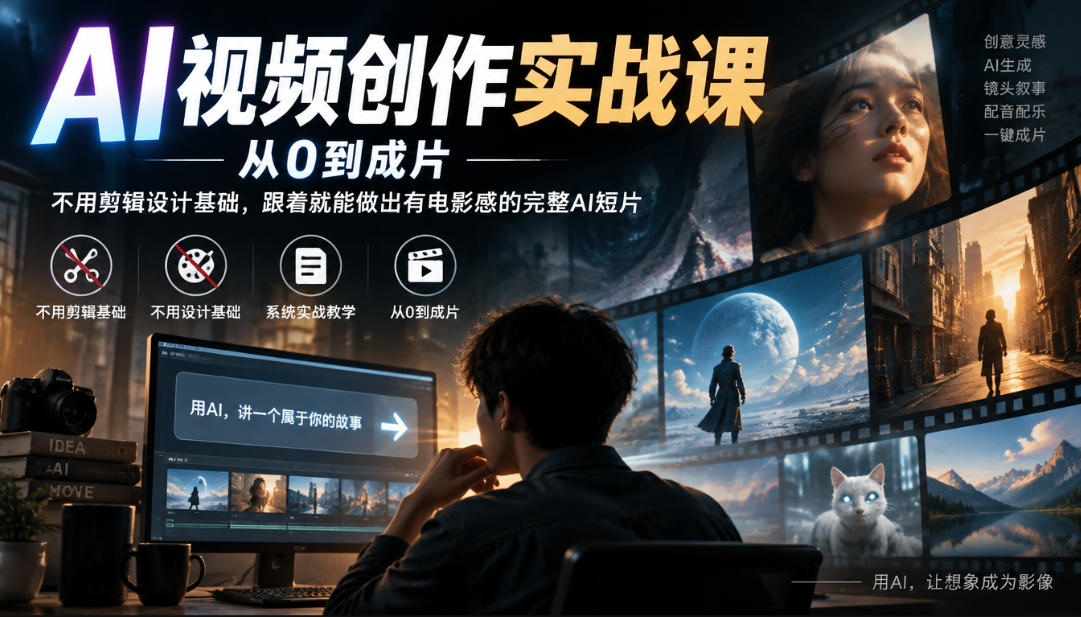 AI视频创作实战课,从0到成片,不用剪辑设计基础,跟着就能做出有电影感的完整AI短片亿创资源网_优质资源分享平台_一站式资源获取亿创资源网 | 优质资源分享平台_一站式资源获取