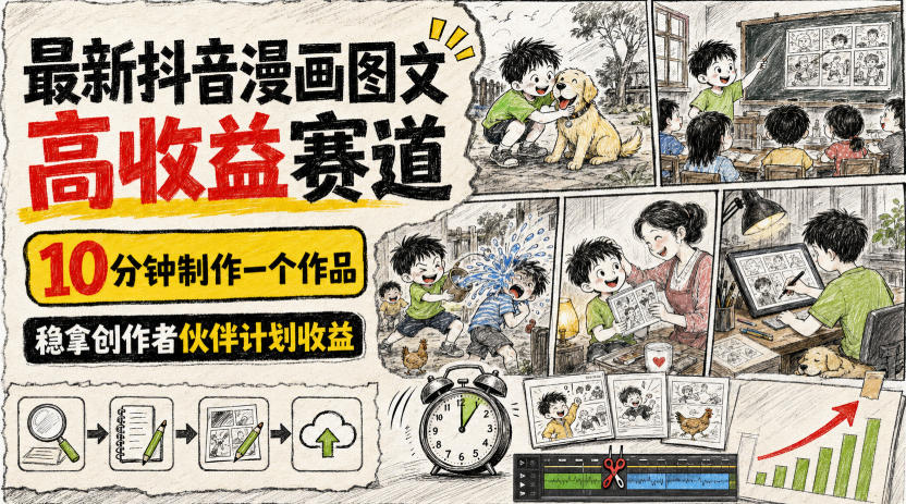 最新抖音漫画图文高收益赛道，10分钟制作一个作品，稳拿创作者伙伴计划收益亿创资源网_优质资源分享平台_一站式资源获取亿创资源网 | 优质资源分享平台_一站式资源获取