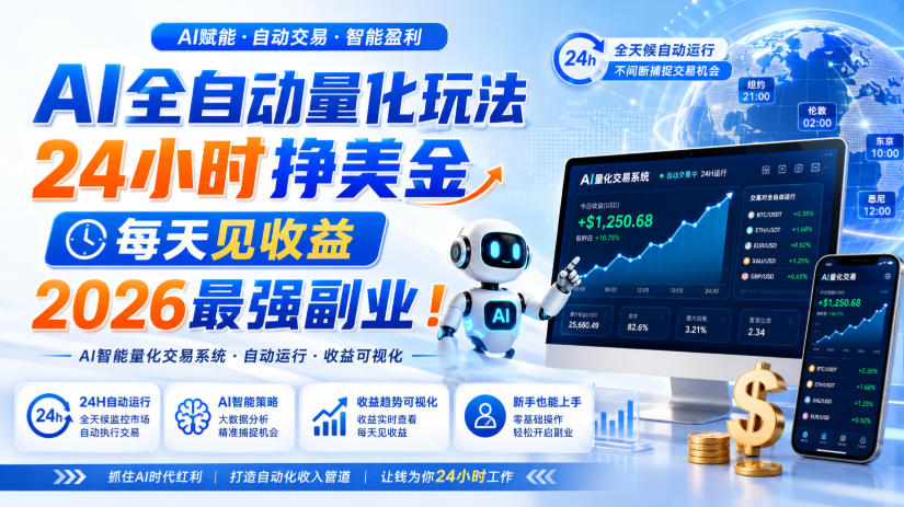 AI全自动量化玩法,24小时挣美金,每天见收益,2026最强副业!【揭秘】亿创资源网_优质资源分享平台_一站式资源获取亿创资源网 | 优质资源分享平台_一站式资源获取