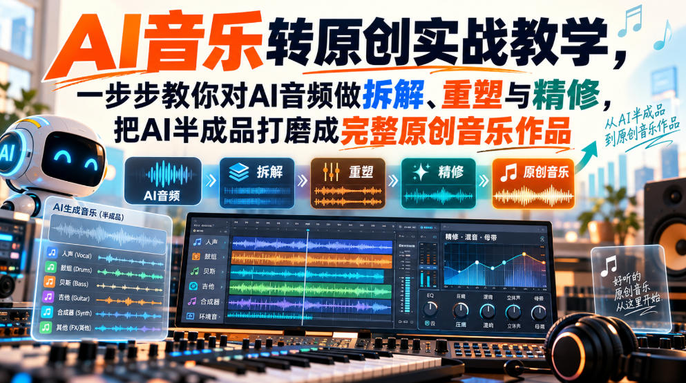 AI音乐转原创实战教学，一步步教你对AI音频做拆解、重塑与精修，把AI半成品打磨成完整原创音乐作品亿创资源网_优质资源分享平台_一站式资源获取亿创资源网 | 优质资源分享平台_一站式资源获取