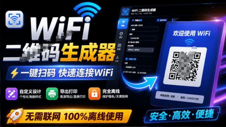 完全离线使用！WiFi二维码生成器，一键扫码快速连接WiFi，支持自定义风格导出WiFi二维码生成器亿创资源网_优质资源分享平台_一站式资源获取亿创资源网 | 优质资源分享平台_一站式资源获取