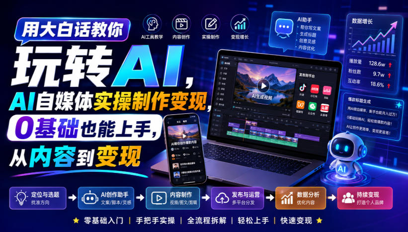 用大白话教你玩转AI，AI自媒体实操制作变现，0基础也能上手，从内容到变现亿创资源网_优质资源分享平台_一站式资源获取亿创资源网 | 优质资源分享平台_一站式资源获取