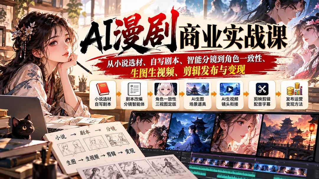 (20811期)AI漫剧商业实战课:从小说选材、自写剧本、智能分镜到角色一致性、生图生视频、剪辑发布与变现 (20811期)AI漫剧商业实战课:从小说选材、自写剧本、智能分镜到角色一致性、生图生视频、剪辑发布与变现