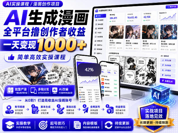 AI生成漫画全平台撸创作者收益内部课程，实操最高单日变现1k+亿创资源网_优质资源分享平台_一站式资源获取亿创资源网 | 优质资源分享平台_一站式资源获取