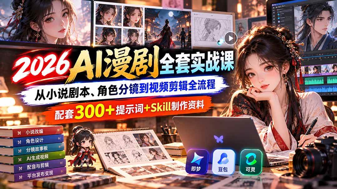 (20629期)2026AI漫剧全套实战课:从小说剧本、角色分镜到视频剪辑全流程,配套300+提示词+Skill制作资料亿创资源网_优质资源分享平台_一站式资源获取亿创资源网 | 优质资源分享平台_一站式资源获取